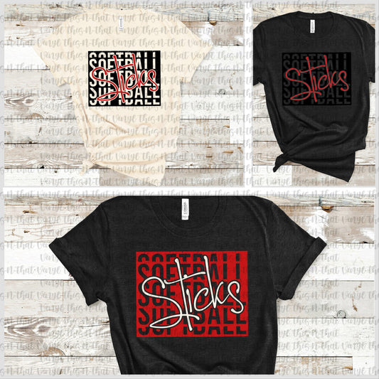 Sticks Softball Grunge Repeat