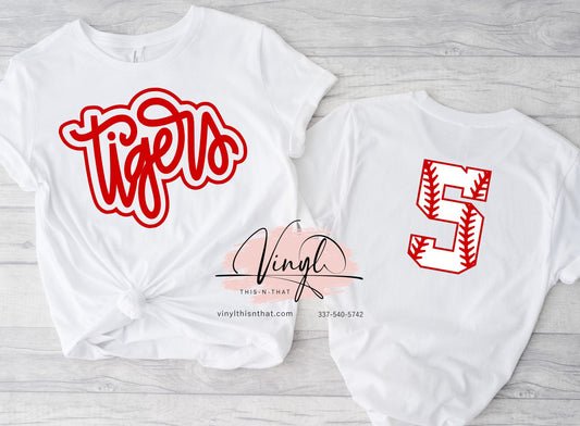 Tigers Script with Baseball or Softball Number