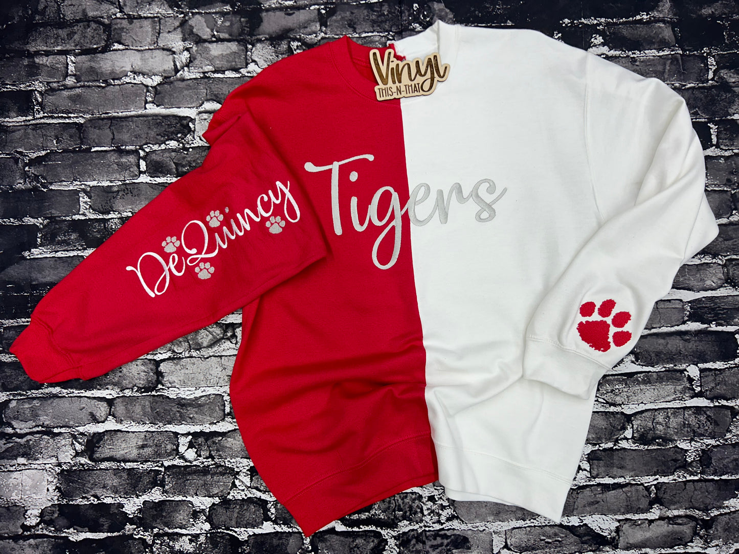 CUSTOM MASCOT - Split Two Tone Sweatshirt - FULL FRONT AND BOTH SLEEVES EMBROIDERED