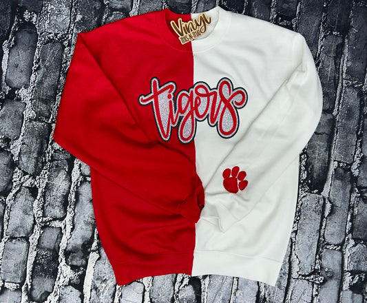 Split Two Tone Sweatshirt with applique embroidery - ADULT