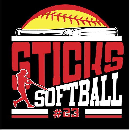 Sticks Baseball OR Softball with player number