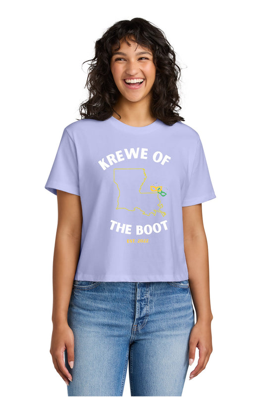 Krewe of the Boot Logo 2 Ladies Boxy Crop Tee