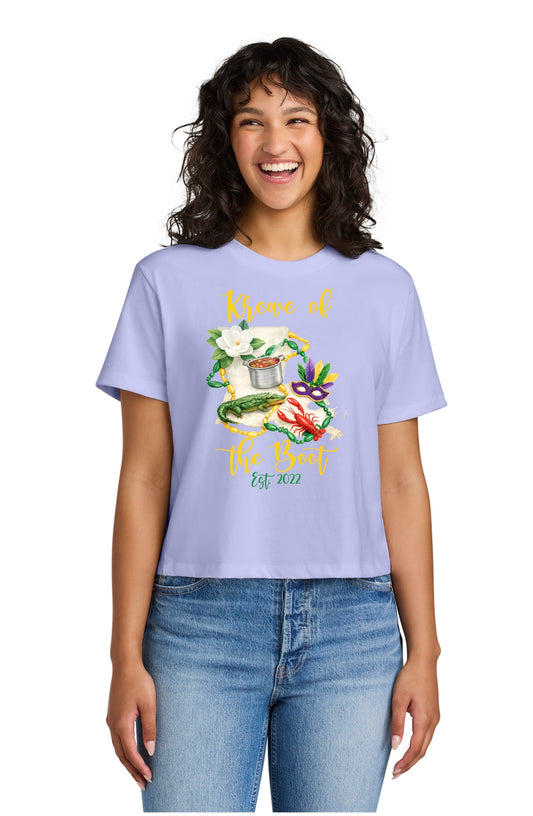 Krewe of the Boot Logo Ladies Boxy Crop Tee