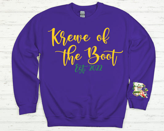 Krewe of the Boot Logo Crewneck Sweatshirt with sleeve design