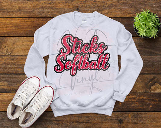 Sticks Softball Distressed Script
